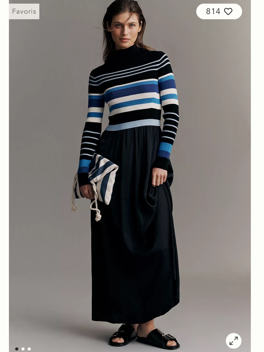Anthropologie Striped Maxi Dress in Black, Blue, White The Thea Twofer
